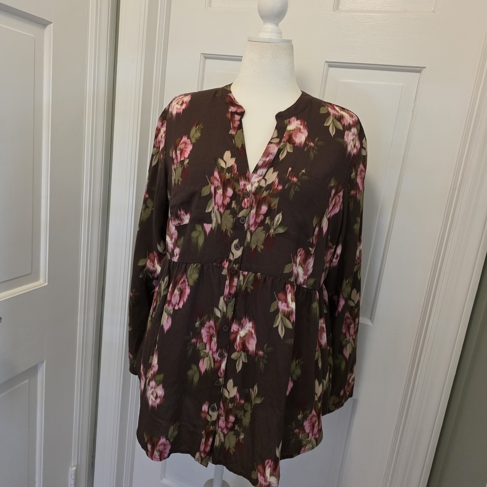 Torrid Floral Blouse - Brown and Pink